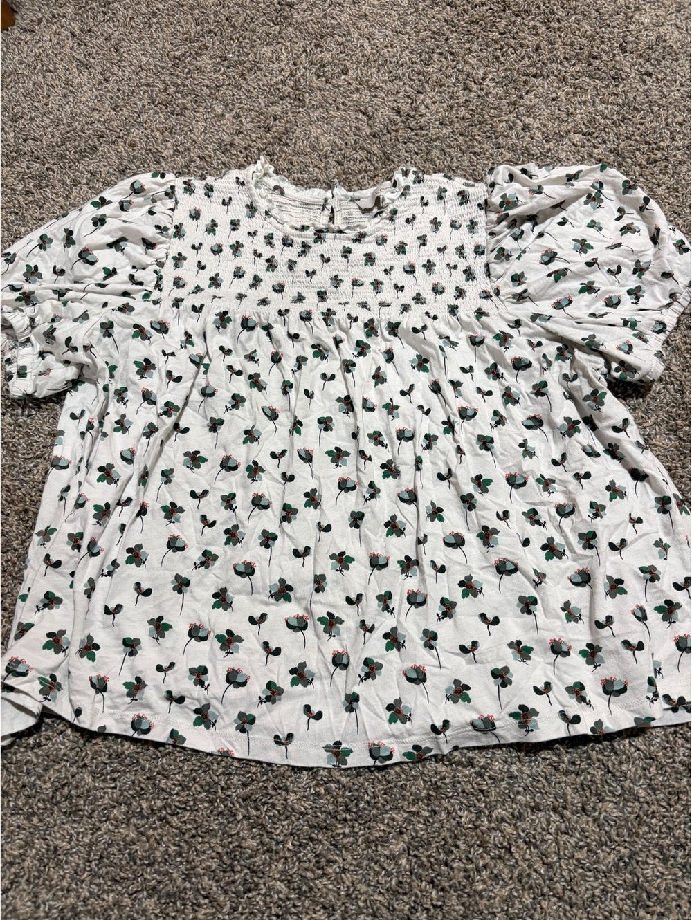 LOFT Women's XL White Floral Smocked Blouse